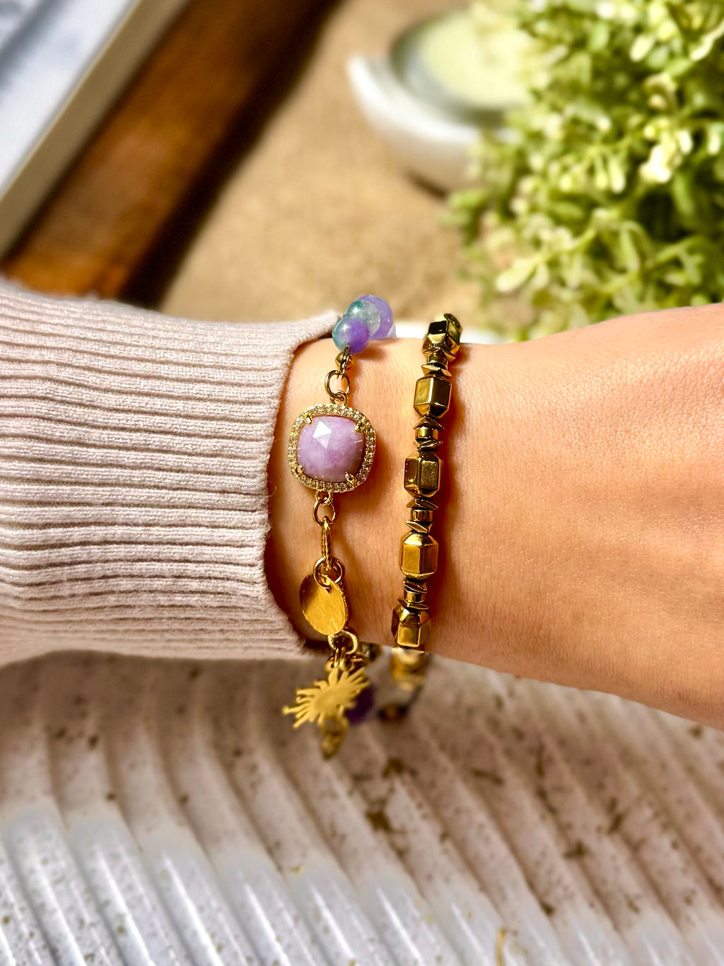 Natural Stone and Hematite Bracelet Set