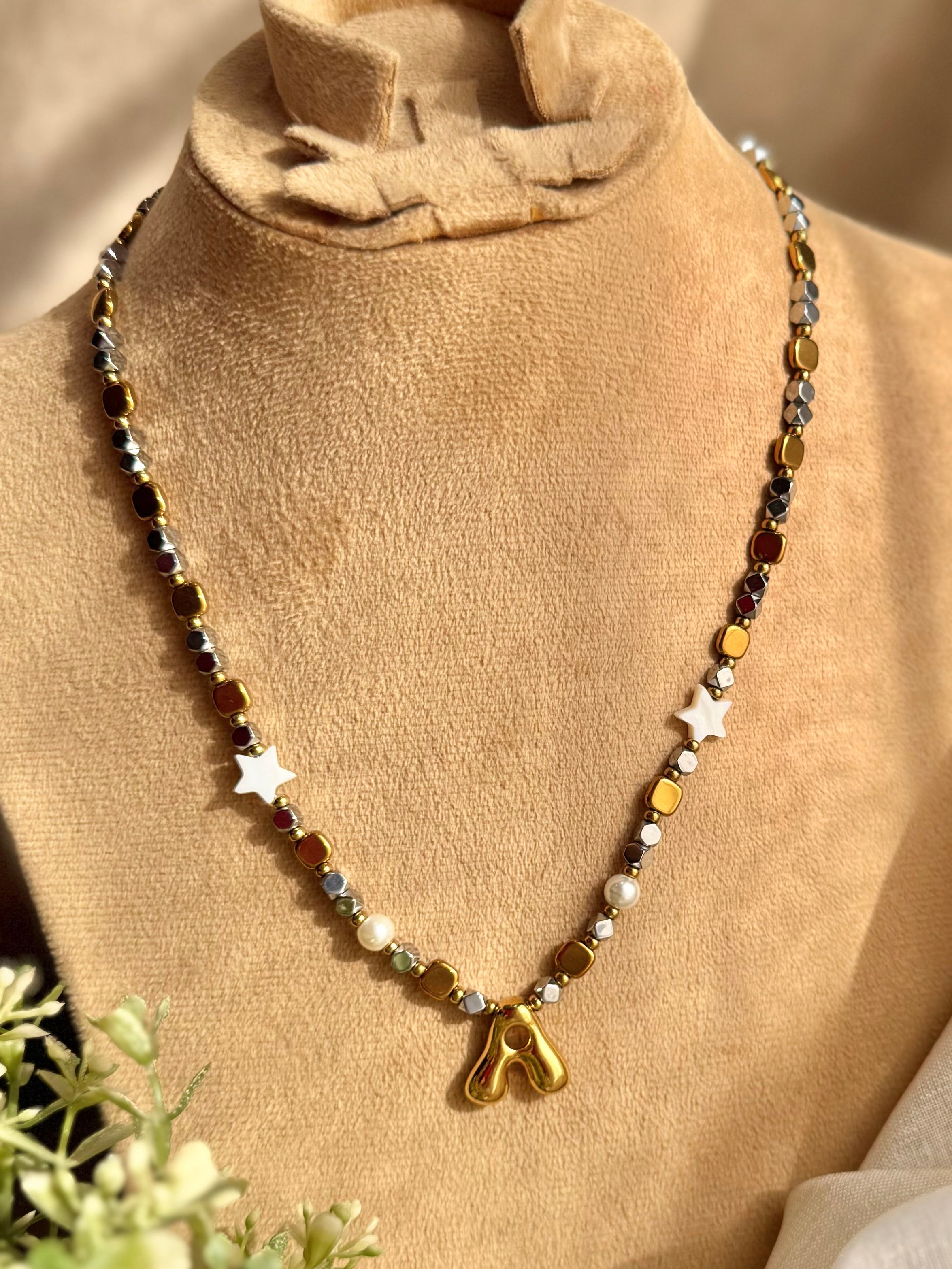Hematite Necklace with Initial