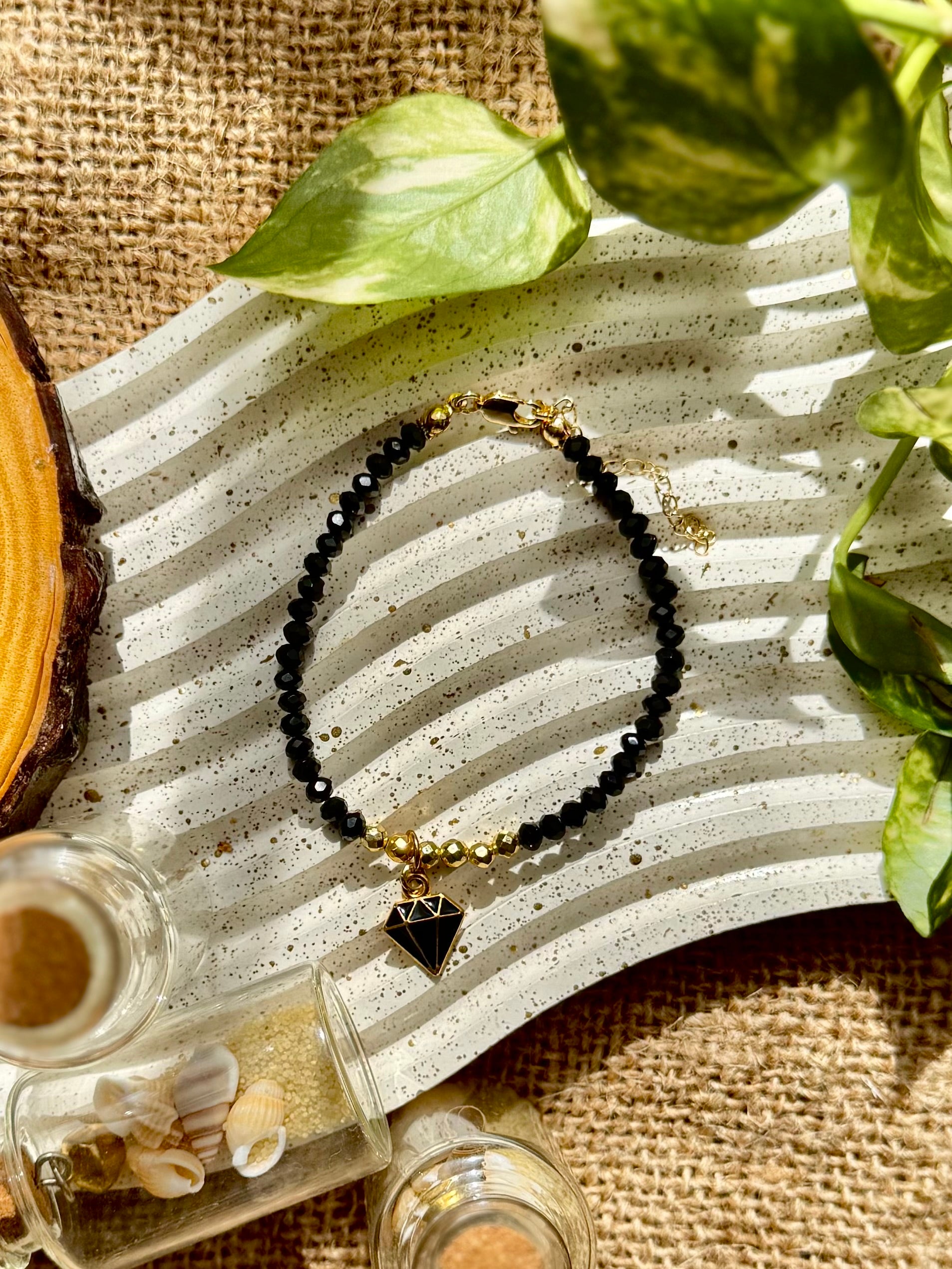 Black Crystals and Gold Hematite Bracelet