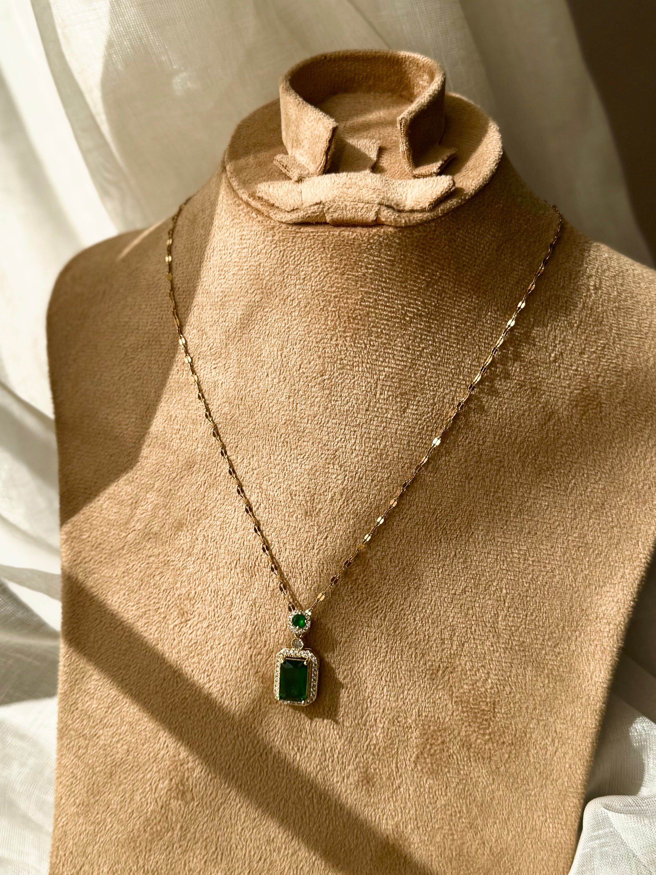 Stainless Steel Green Gemstone Necklace