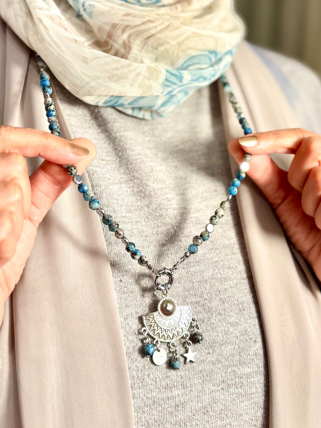 Agate and Silver-Plated Necklace