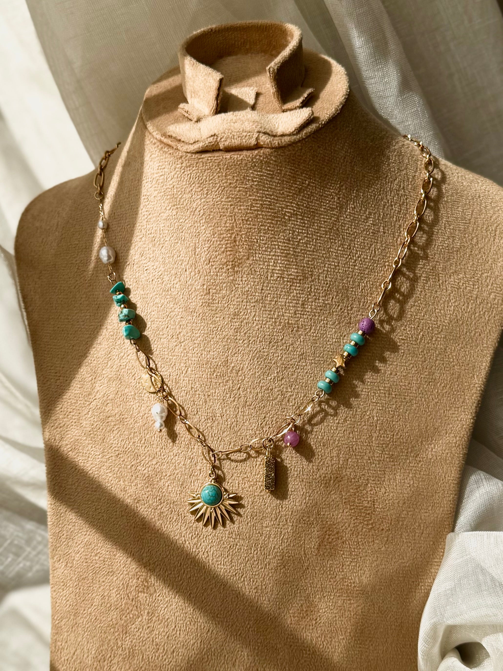 Turquoise and Lava Stone Stainless Steel Necklace Necklace