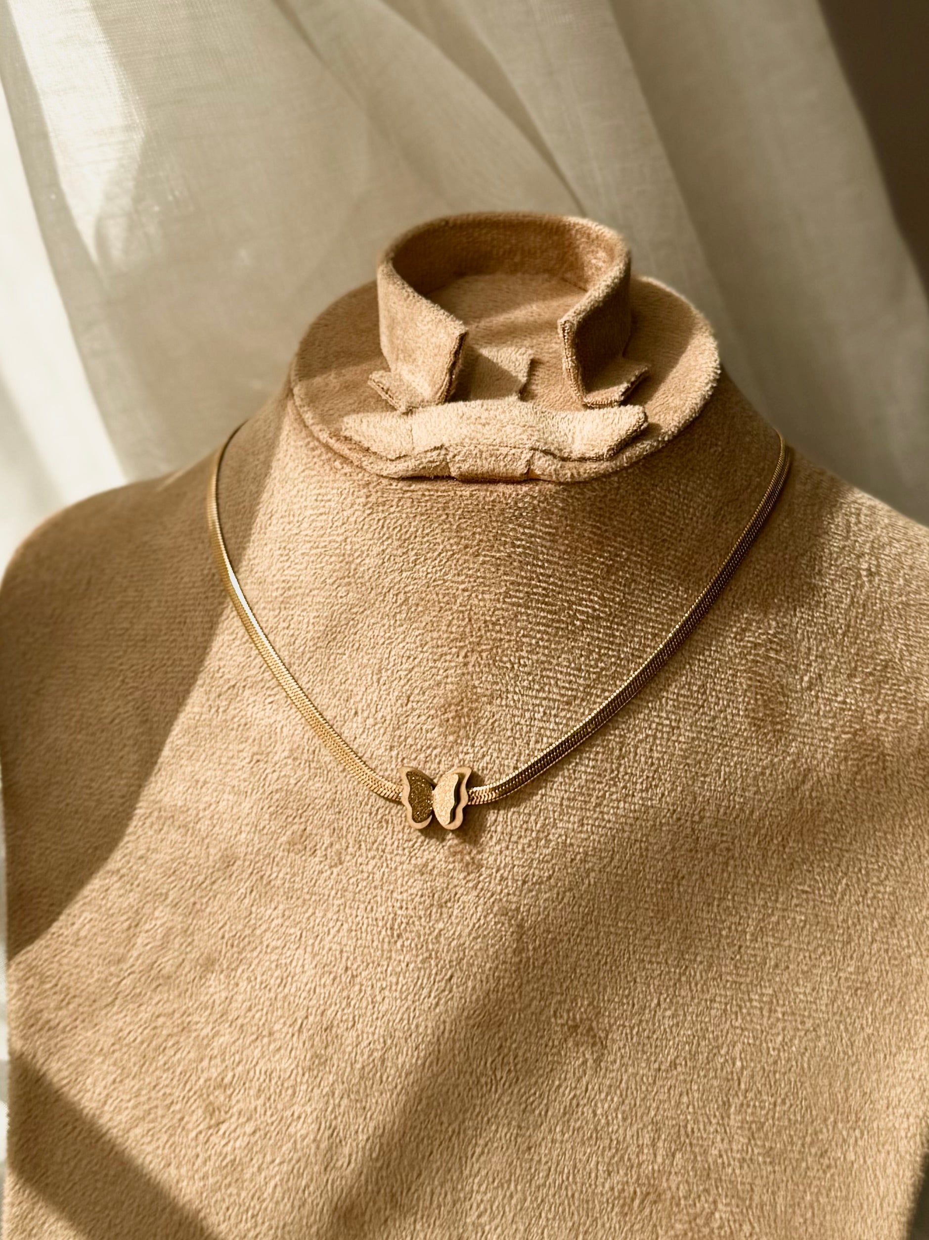 Glittery Butterfly Stainless Steel Necklace