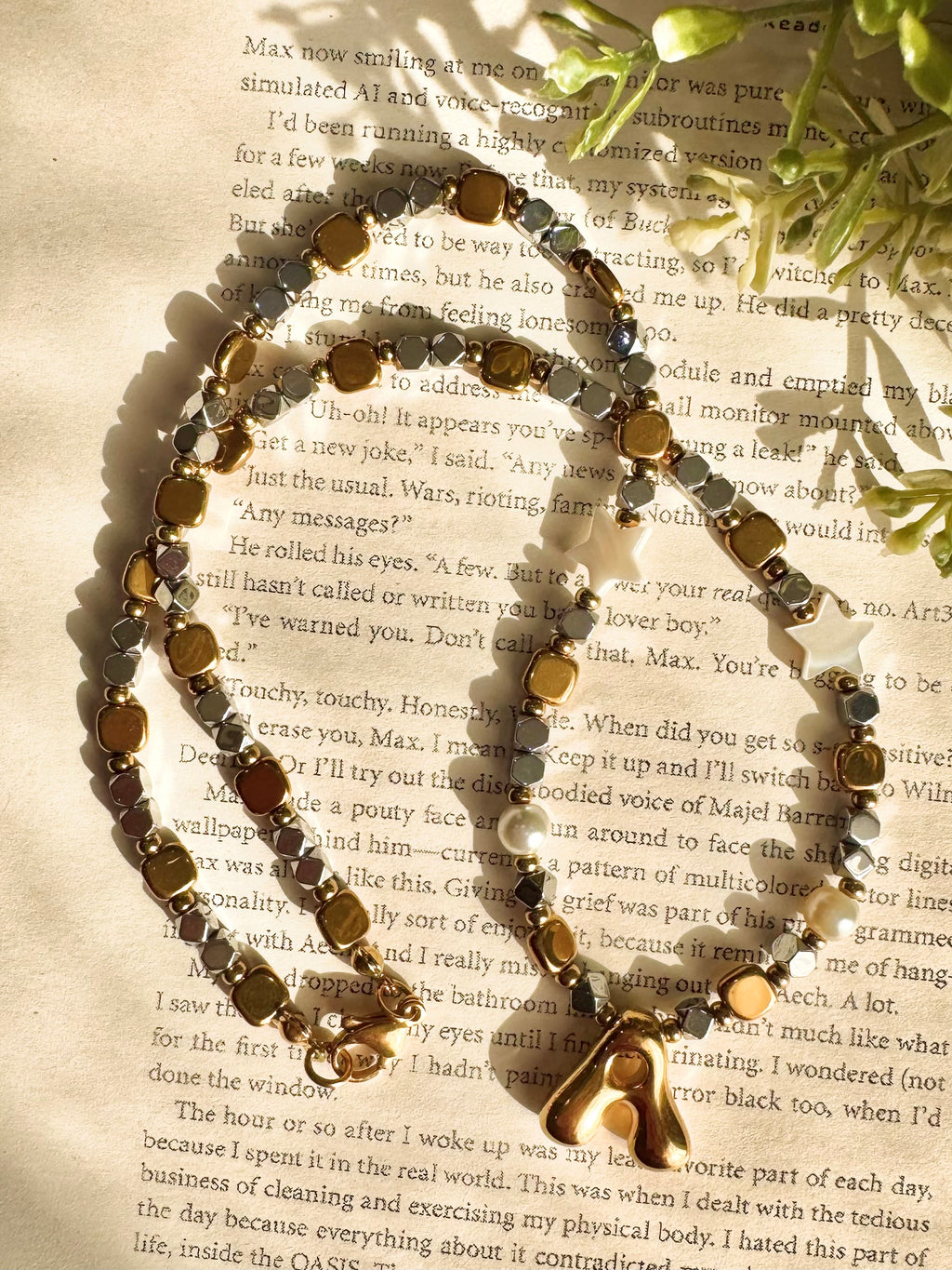 Hematite Necklace with Initial