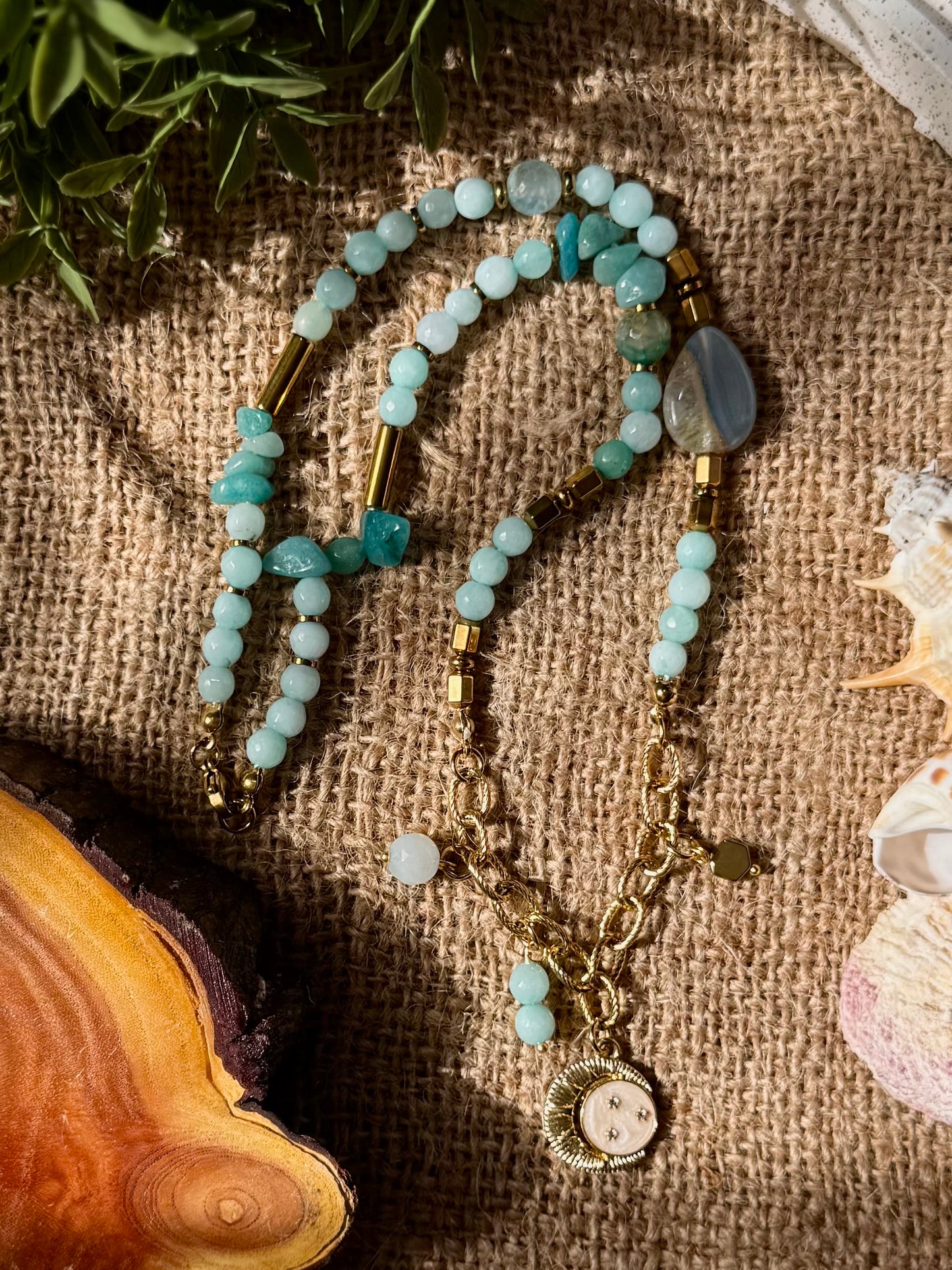 Agate, Chip Stone and Stainless Steel Necklaces Set