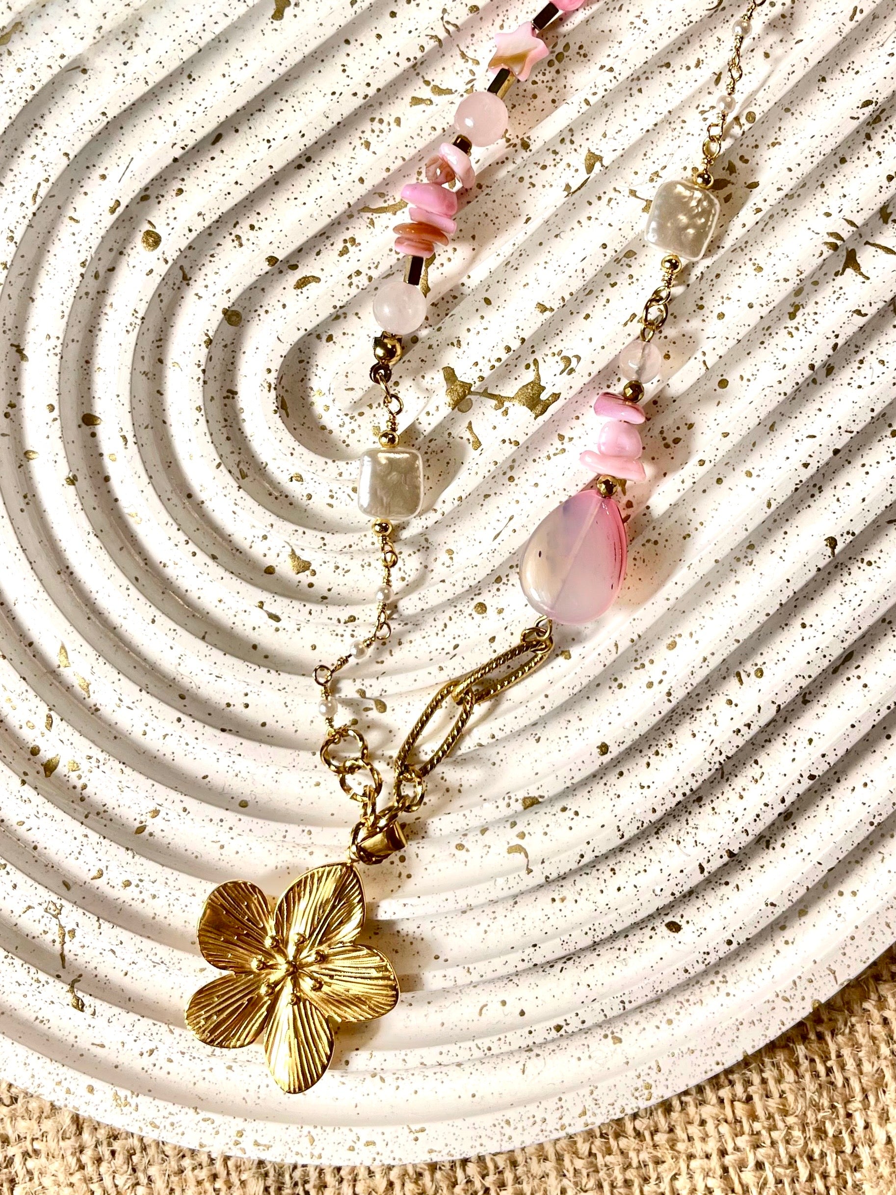 Natural Stone and Stainless Steel Necklace