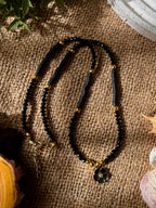 Black Crystals and Heishi Beads Flower Necklace