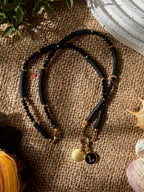 Black Crystals and Heishi Beads Initial Necklace