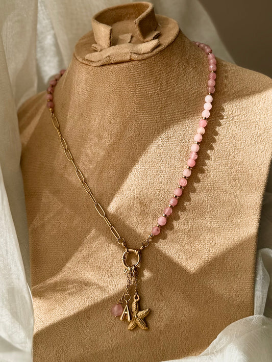 Agate and Stainless Steel Necklace with Initial