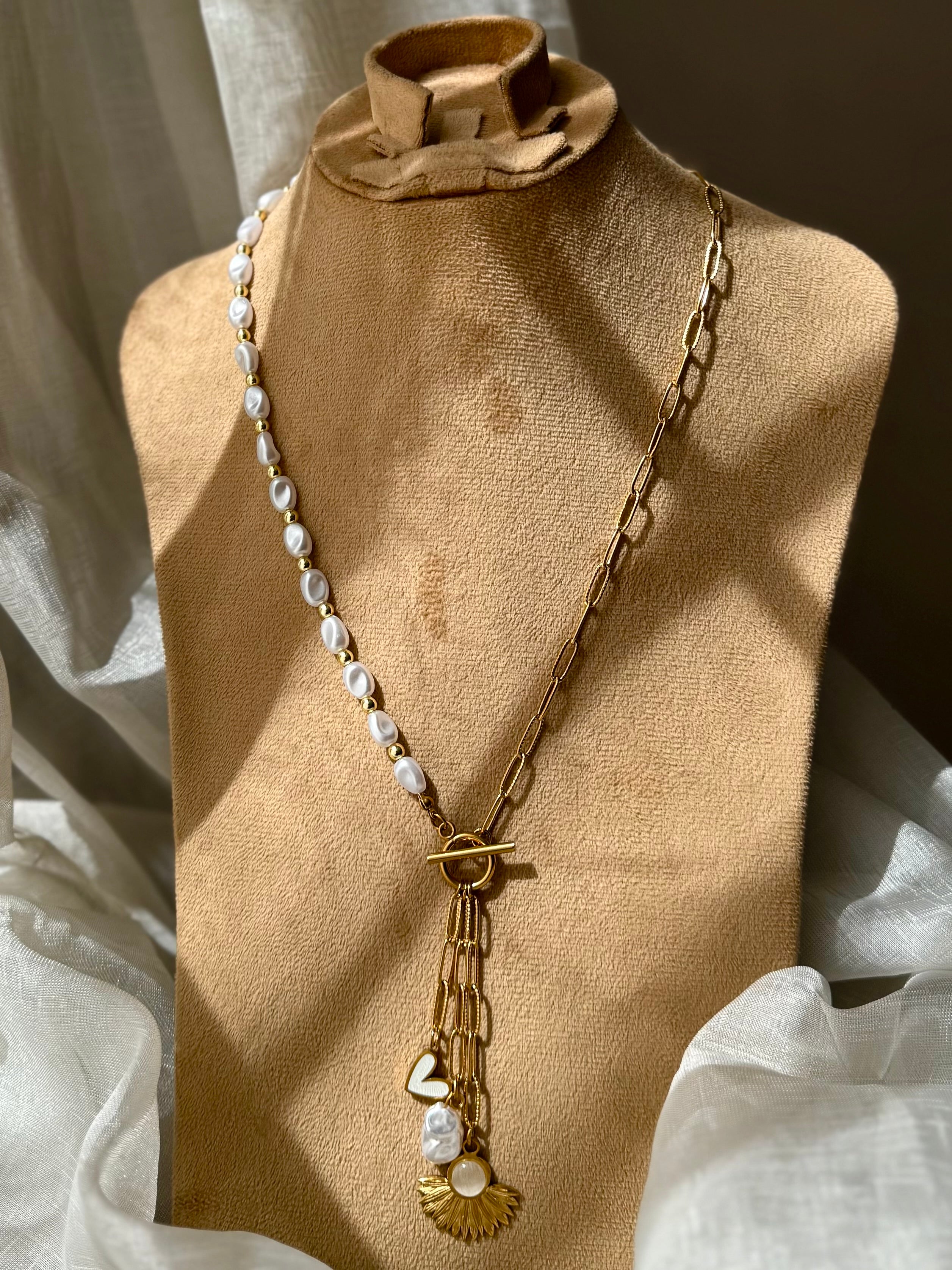 Majorca Pearls and Stainless Steel Charm Necklaces Set