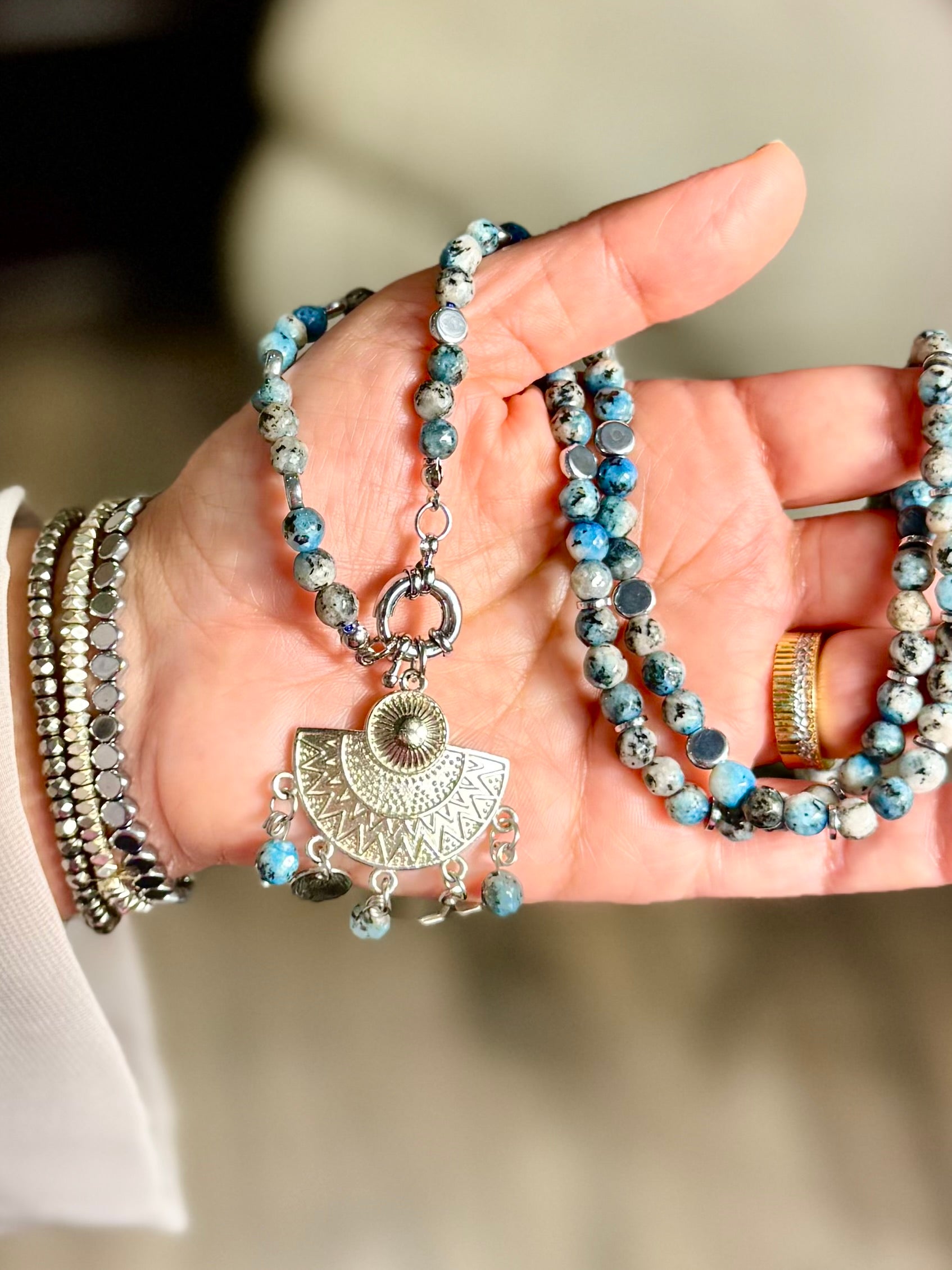 Agate and Silver-Plated Necklace