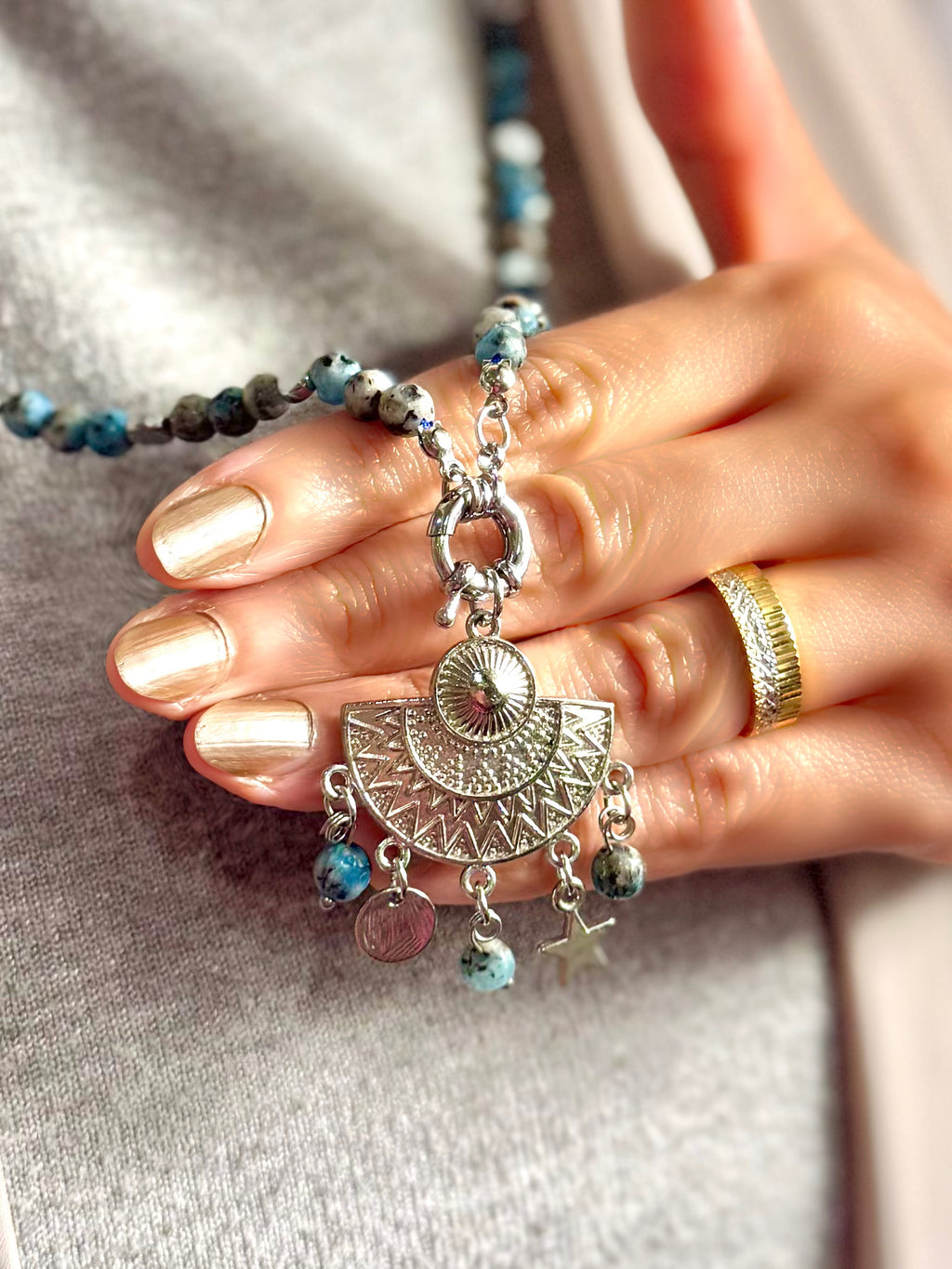 Agate and Silver-Plated Necklace